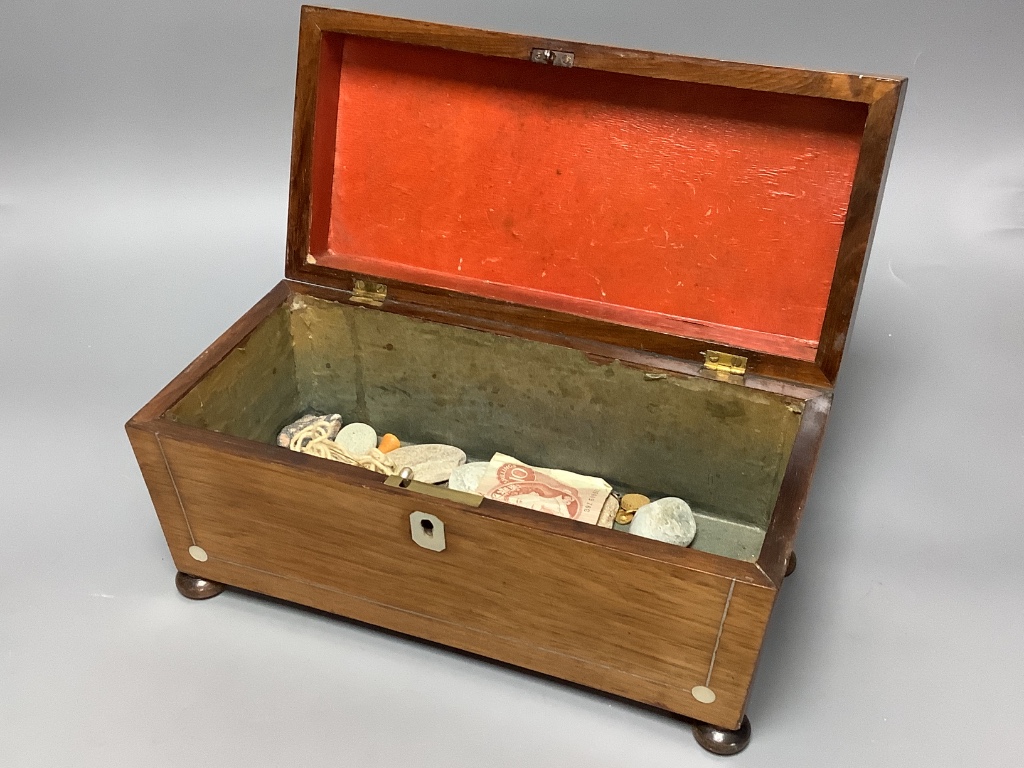 A Thonet style bentwood tray, 52 x 47cm, a writing slope and a rosewood tea caddy